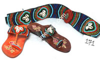 kolhapuri-green-brown-blue coloured leather and embroidery