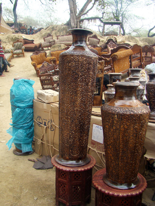 wooden big vase, decorated